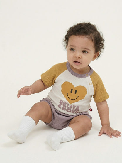 [BABY SET] Cream Smile Heart Color Block Waffle Shorts
