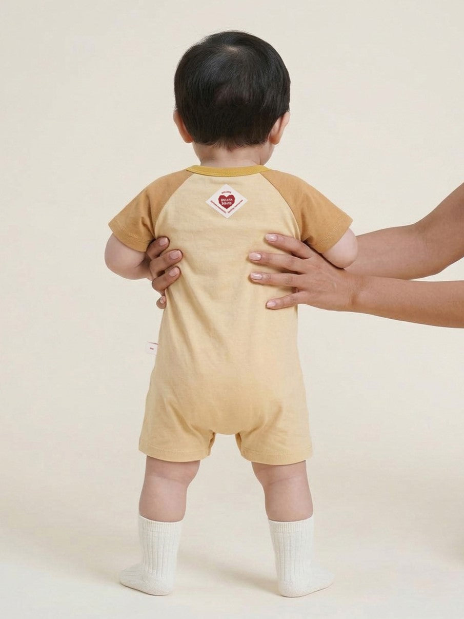 BABY Beige Cowboy Color Block Short Jumpsuit