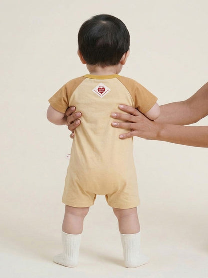 BABY Beige Cowboy Color Block Short Jumpsuit