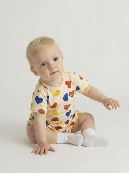 [BABY SET] Light Yellow Smile Heart Pattern Shorts