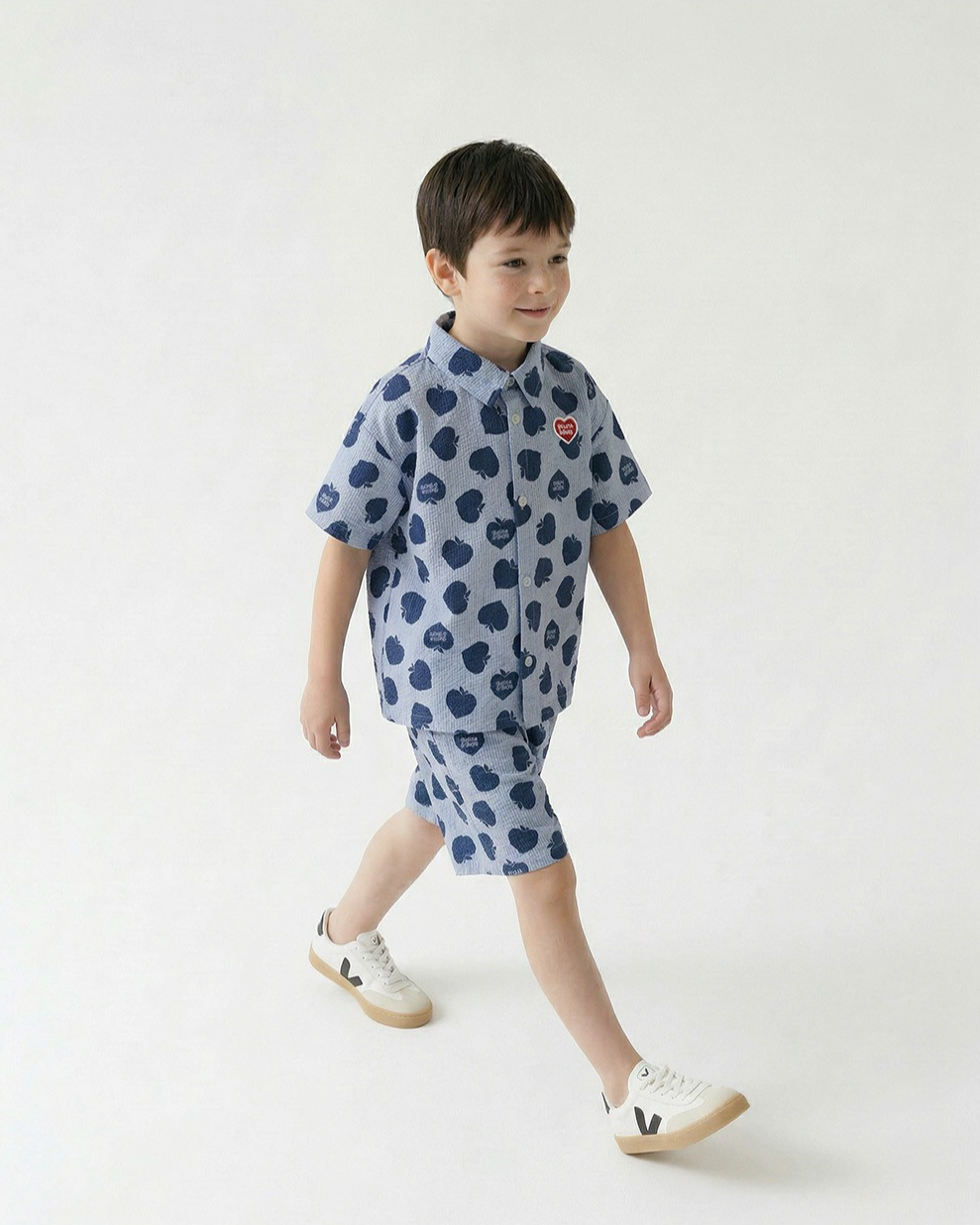 [SET] Navy Bubble Apple Polysucker Shirt & Shorts