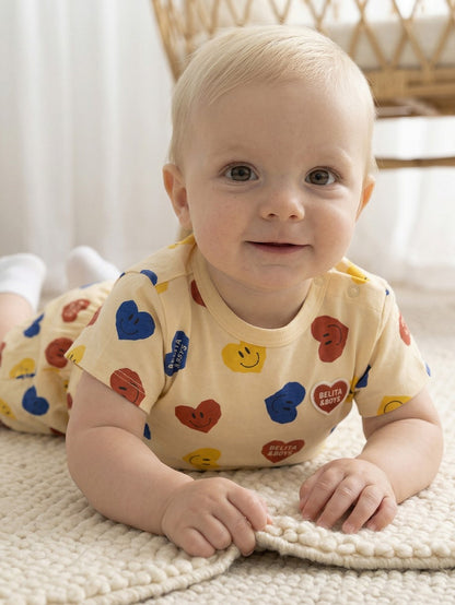 [BABY SET] Light Yellow Smile Heart Pattern Shorts