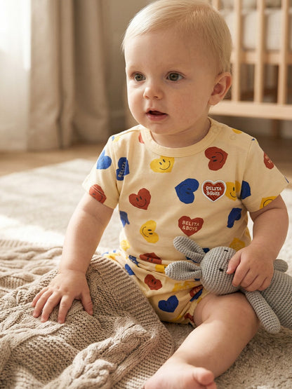 [BABY SET] Light Yellow Smile Heart Pattern Shorts