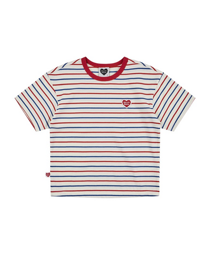 [SET] Red BB Heart Multi Stripe Shorts