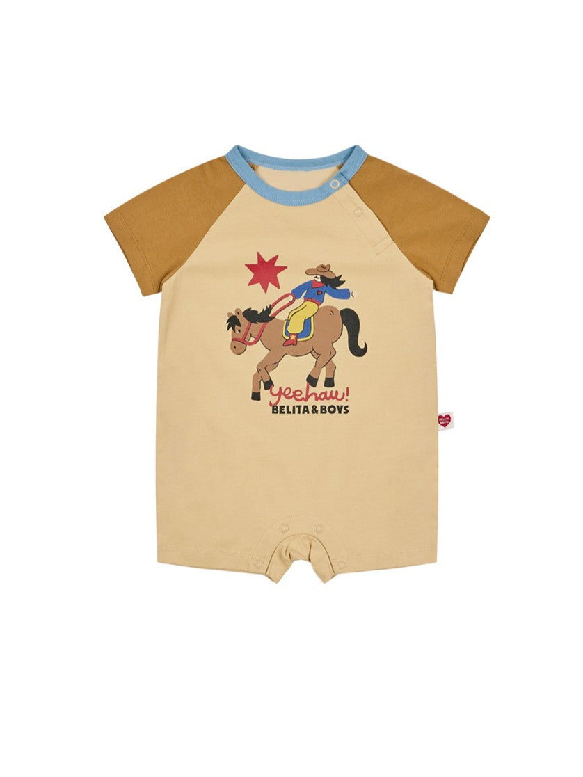 BABY Beige Cowboy Color Block Short Jumpsuit