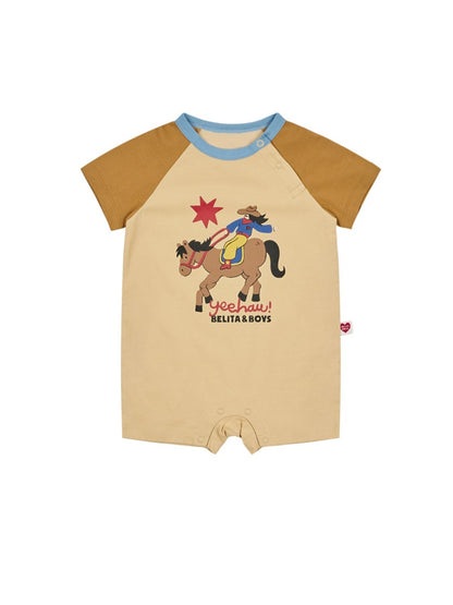 BABY Beige Cowboy Color Block Short Jumpsuit