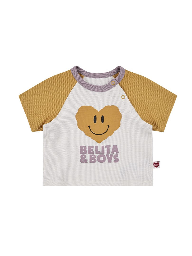 [BABY SET] Cream Smile Heart Color Block Waffle Shorts