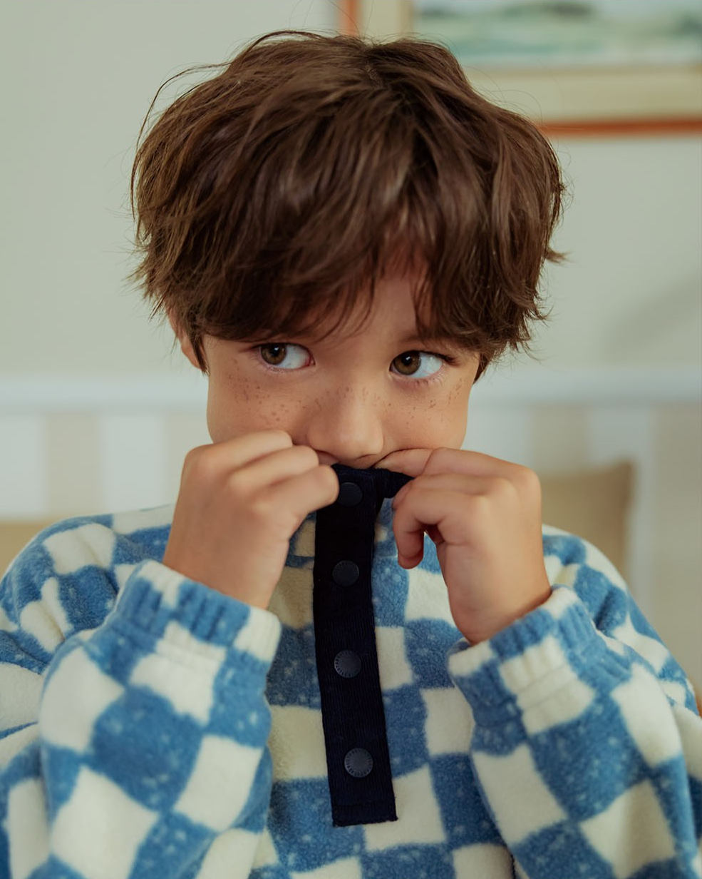 [SET] Light Blue Checkerboard Fleece High Neck Jogger