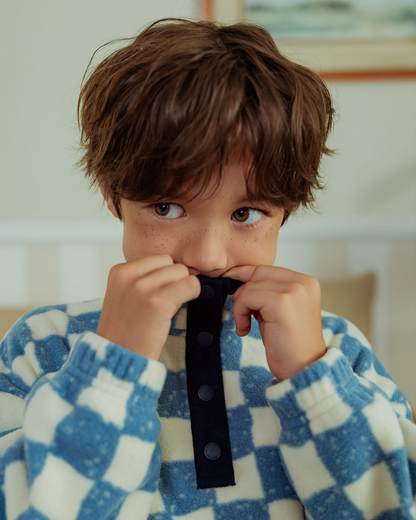 [SET] Light Blue Checkerboard Fleece High Neck Jogger