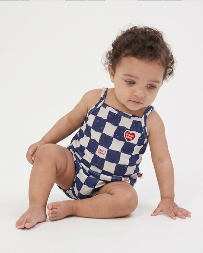 [BABY SET] Blue Checkerboard Mesh Sleeveless Shorts