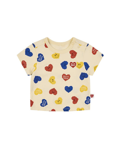 [BABY SET] Light Yellow Smile Heart Pattern Shorts