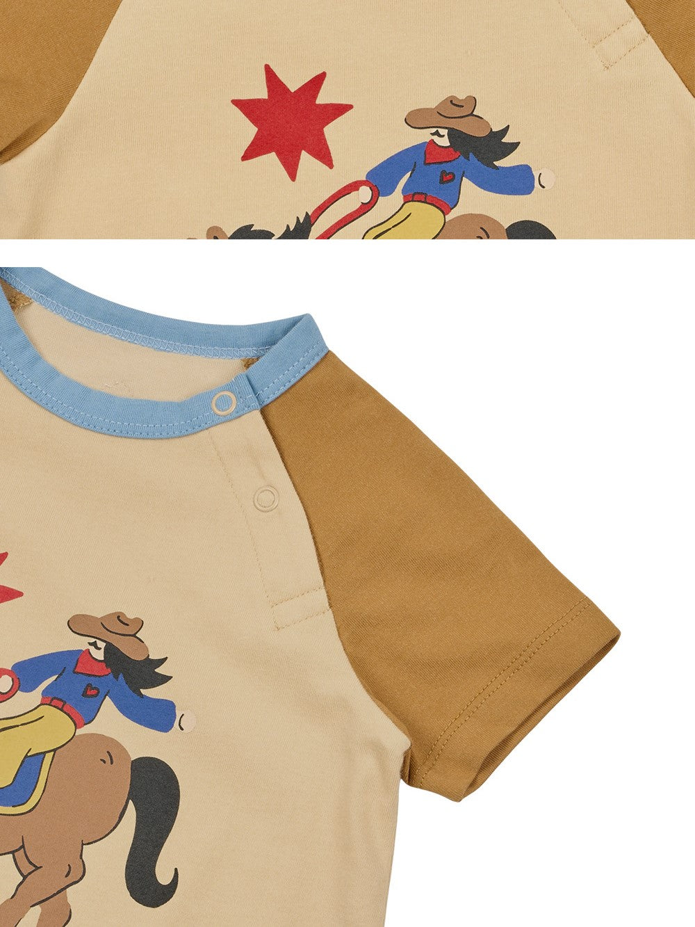 BABY Beige Cowboy Color Block Short Jumpsuit