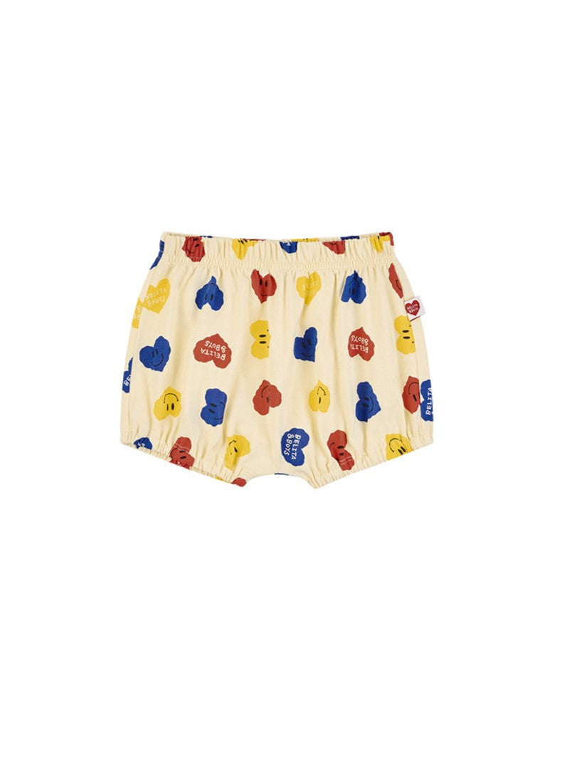 [BABY SET] Light Yellow Smile Heart Pattern Shorts