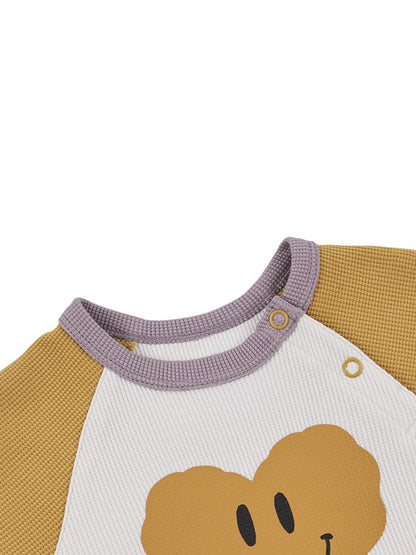 [BABY SET] Cream Smile Heart Color Block Waffle Shorts