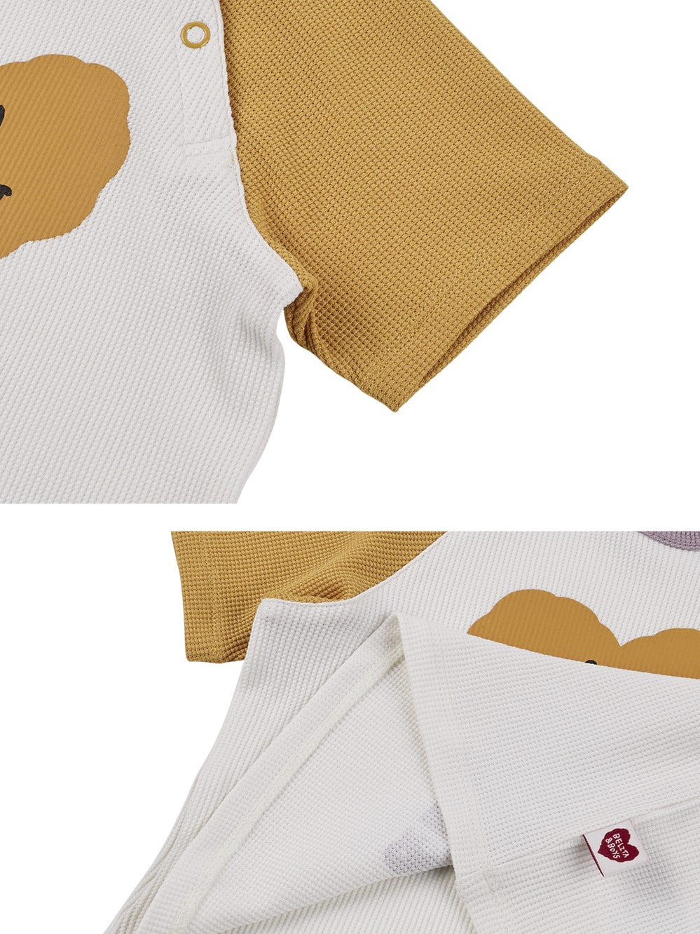 [BABY SET] Cream Smile Heart Color Block Waffle Shorts