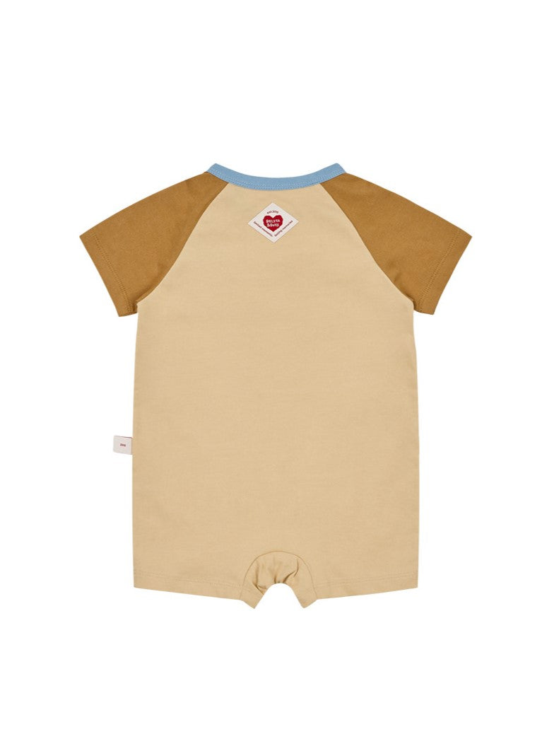 BABY Beige Cowboy Color Block Short Jumpsuit