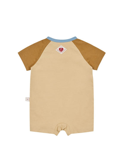 BABY Beige Cowboy Color Block Short Jumpsuit