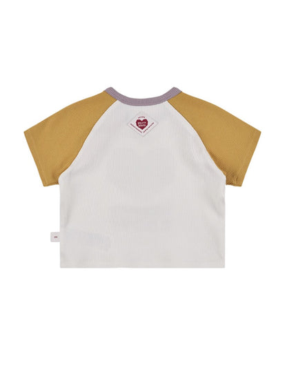 [BABY SET] Cream Smile Heart Color Block Waffle Shorts