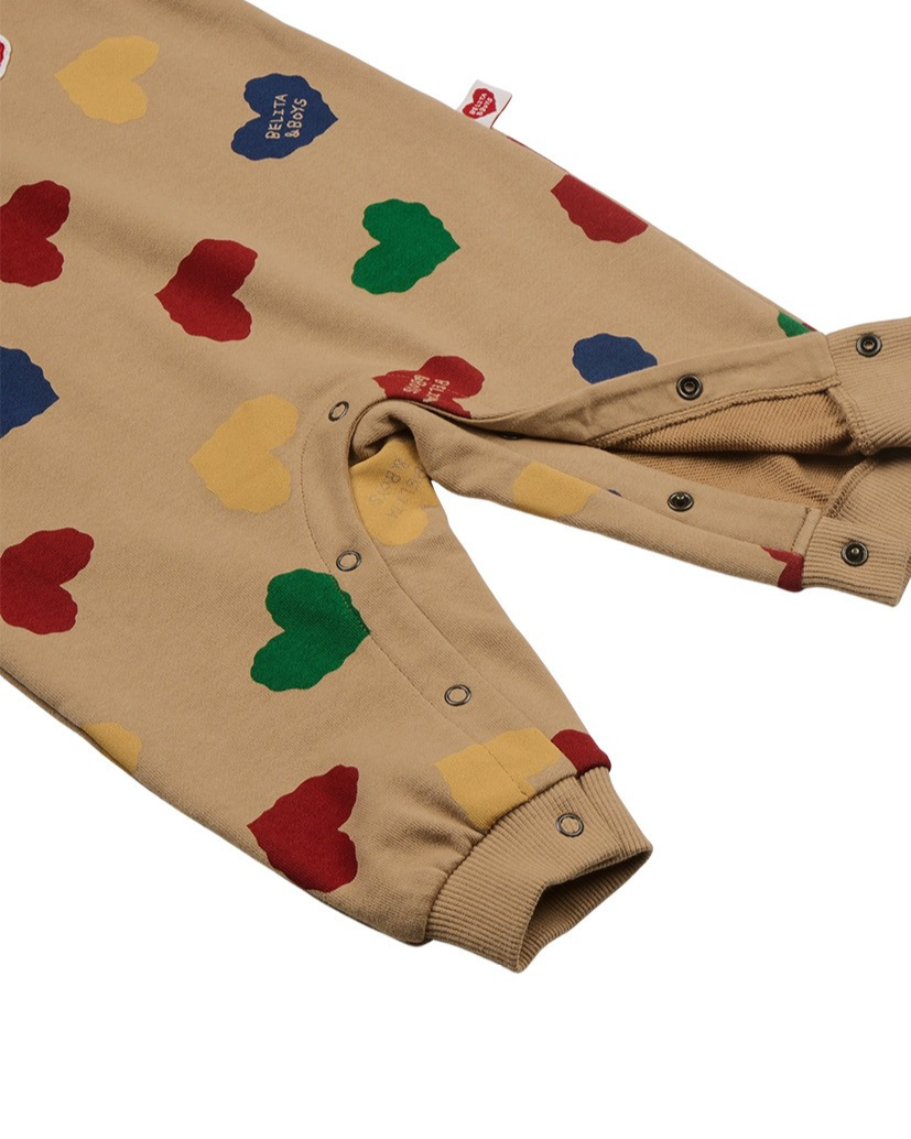 [BABY SET] Camel BB Color Heart Pattern Jumpsuit & Bonnet