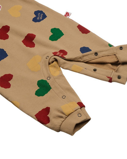 [BABY SET] Camel BB Color Heart Pattern Jumpsuit & Bonnet