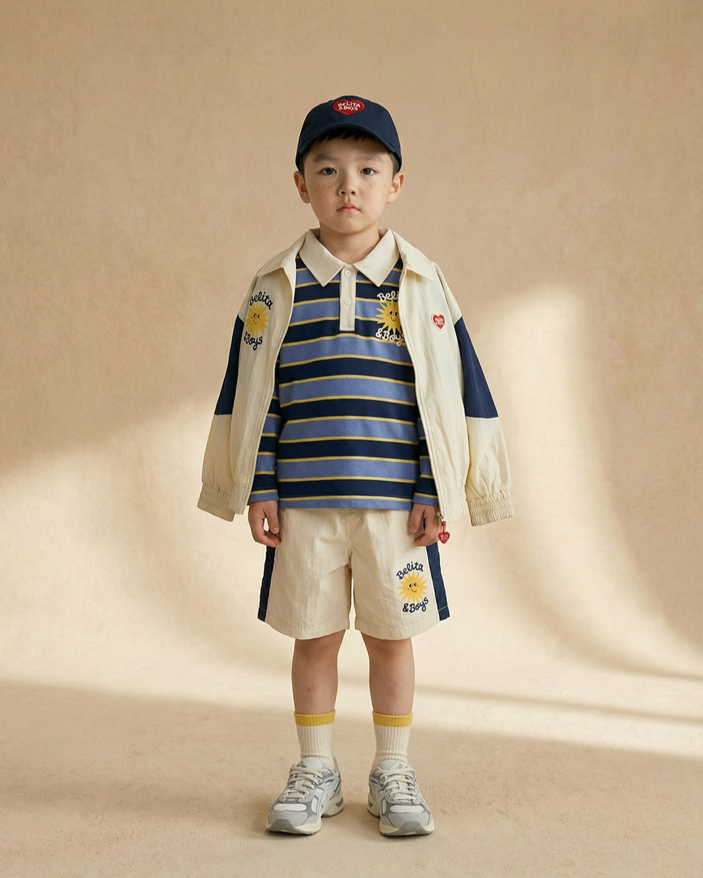 Cream Sun Color Block Collar Windbreaker