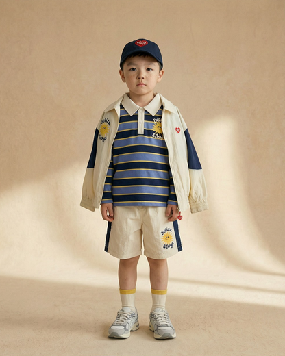 Cream Sun Color Block Collar Windbreaker