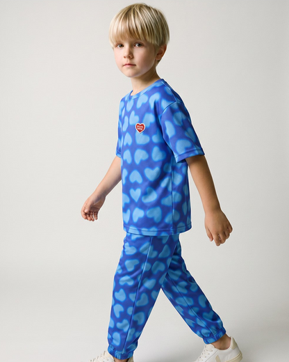 Blue Water Dye Heart Pattern Mesh Jogger