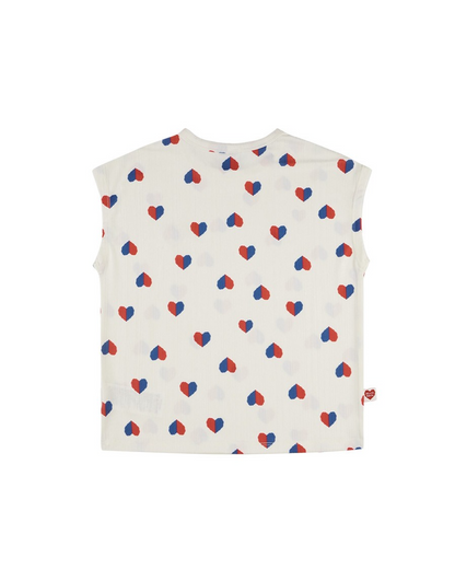 Ivory Red Blue Heart Pattern Short Sleeve