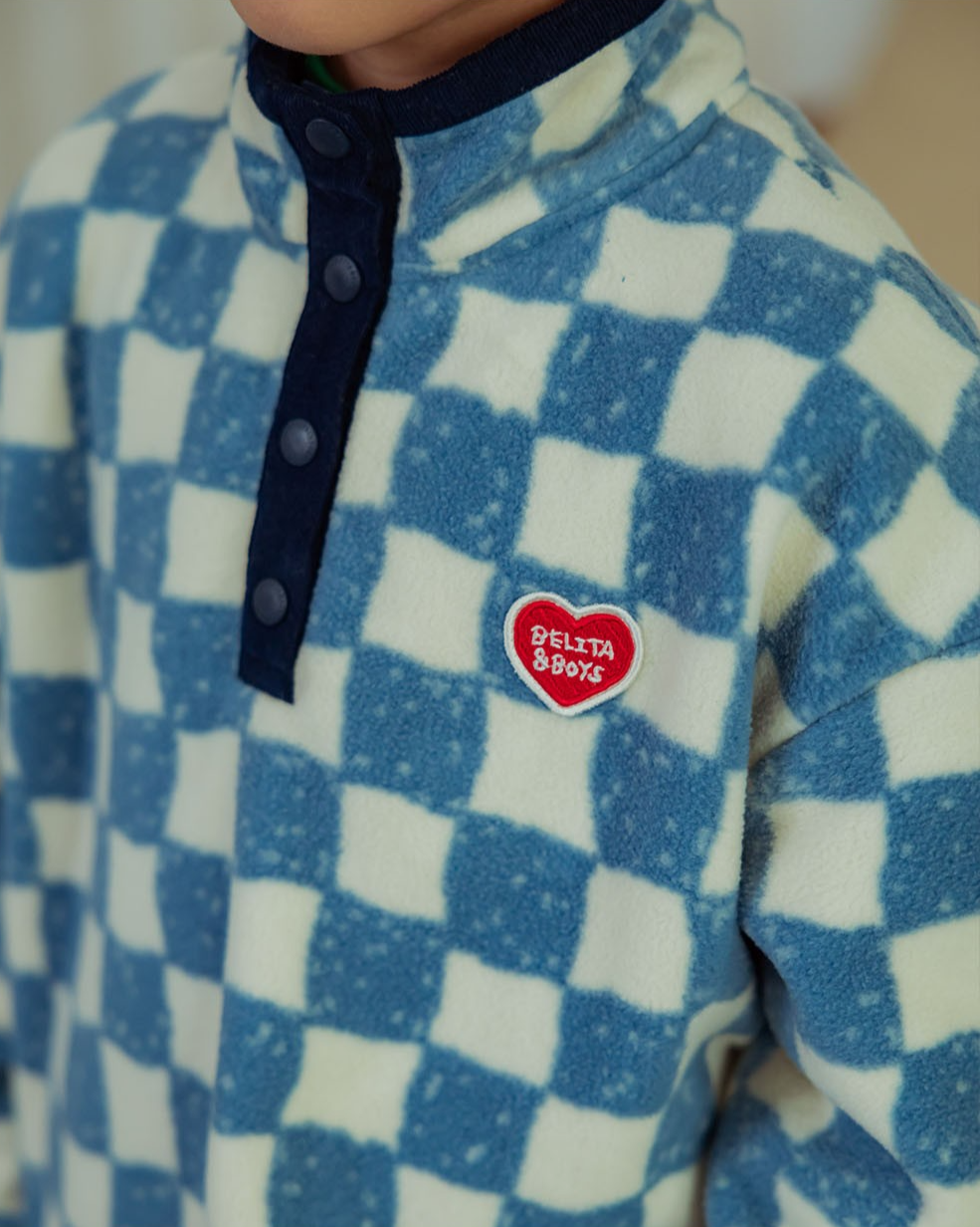 [SET] Light Blue Checkerboard Fleece High Neck Jogger