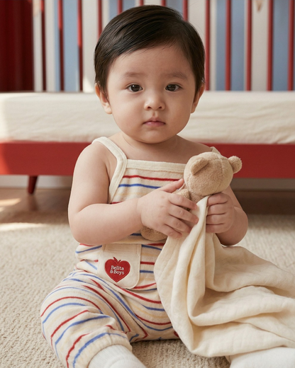 BABY Cream Bubble Apple Rainbow Stripe Terry Overall