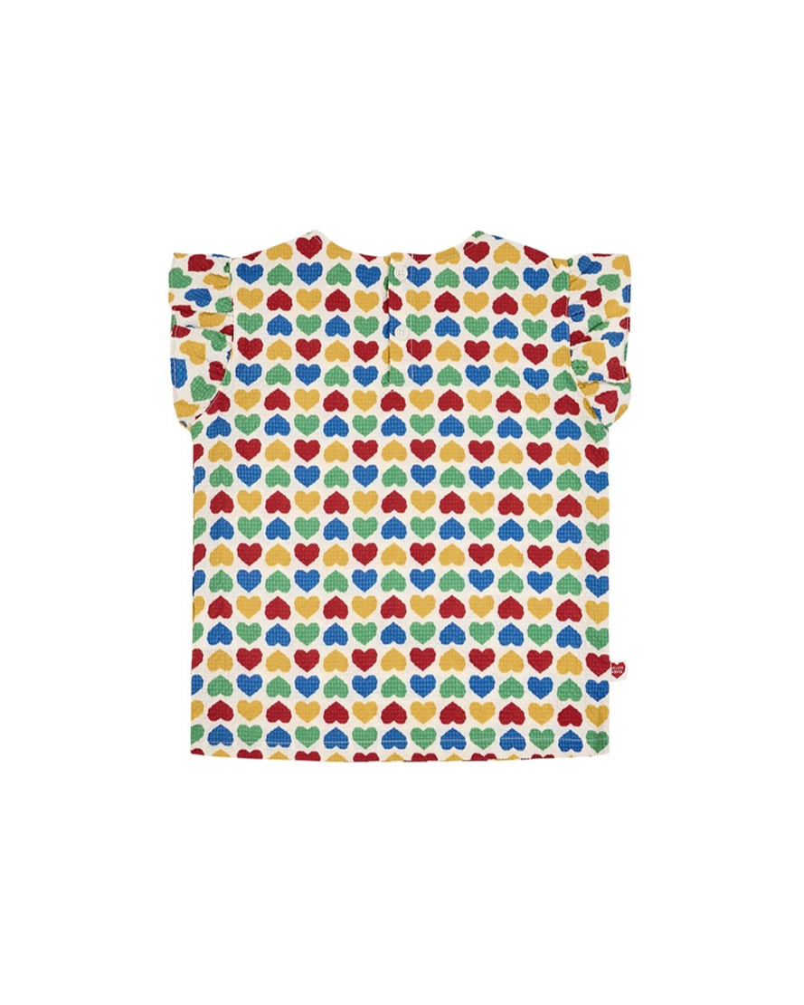 [GIRL SET] Cream Rainbow Heart Polysucker Blouse & Shorts