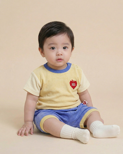 [BABY SET] Yellow Bubble Apple Color Block Terry Shorts