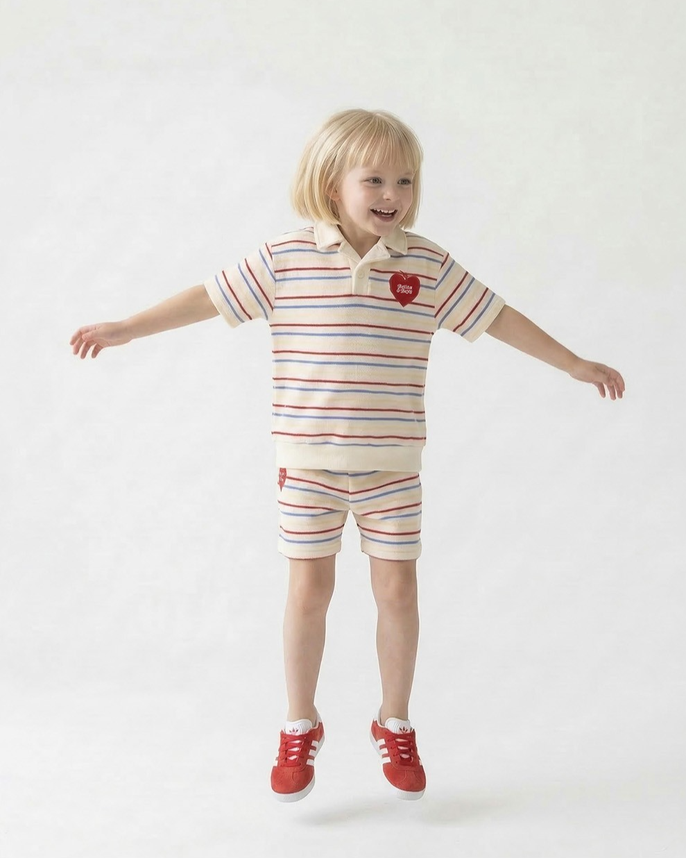 Cream Bubble Apple Rainbow Stripe Terry Collar Shirt
