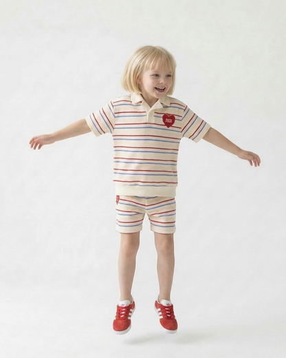 Cream Bubble Apple Rainbow Stripe Terry Collar Shirt
