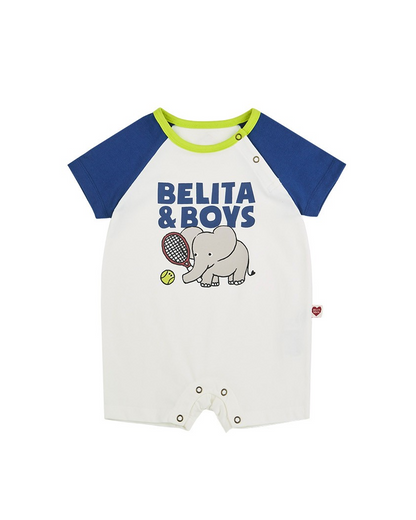 BABY Blue Elephant Color Block Short Jumpsuit