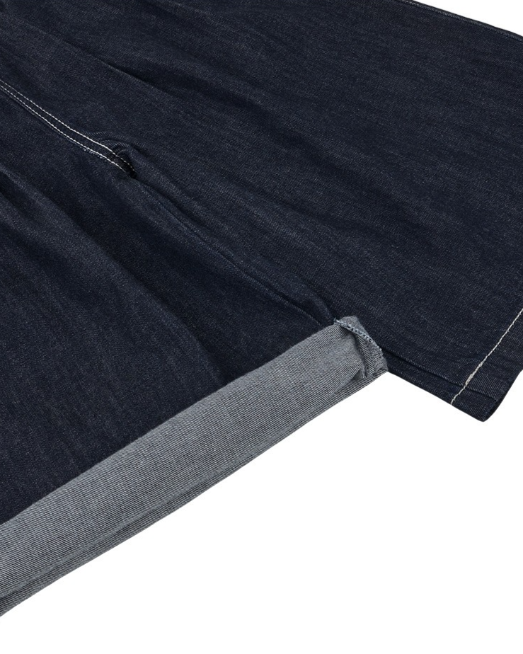 Navy BB Heart Two-Pleat Wide Denim Bermuda Pants