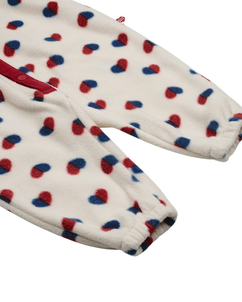BABY Ivory Red Blue Heart Pattern Fleece Jumpsuit