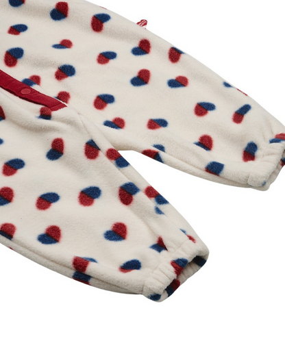 BABY Ivory Red Blue Heart Pattern Fleece Jumpsuit