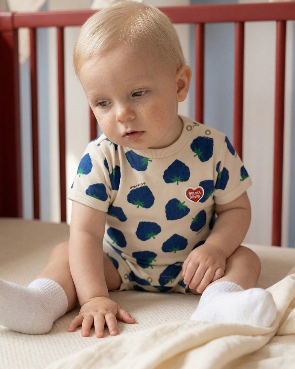 BABY Navy Berry Pattern Short Jumpsuit