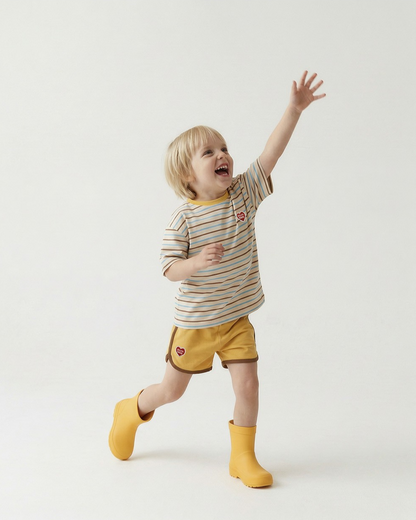 [SET] Yellow BB Heart Multi Stripe Shorts