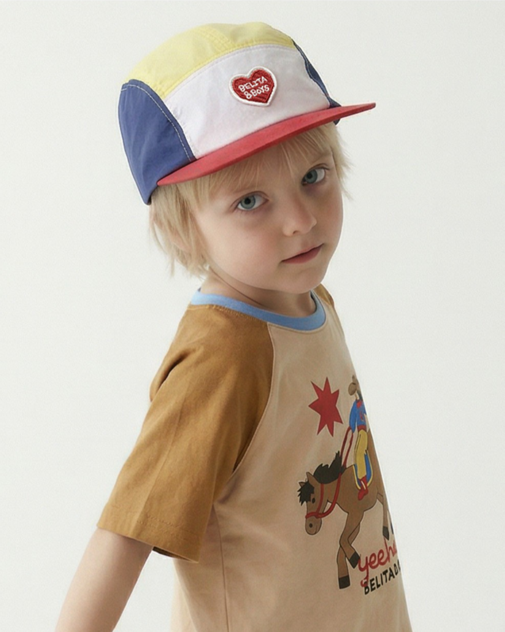 White BB Heart Color Block Mesh Camp Cap