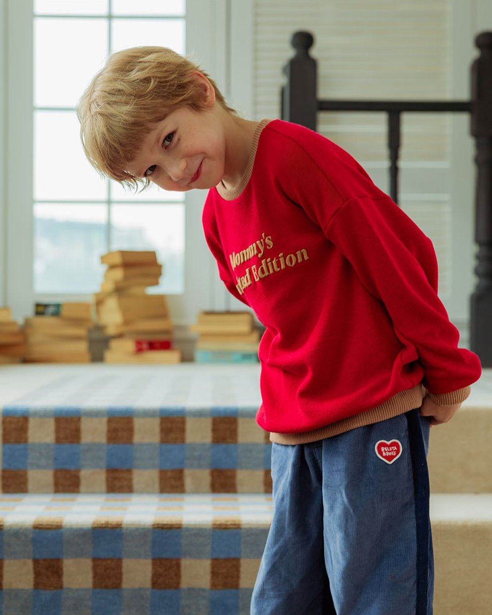 Red Mommy Color Block Knit Sweater