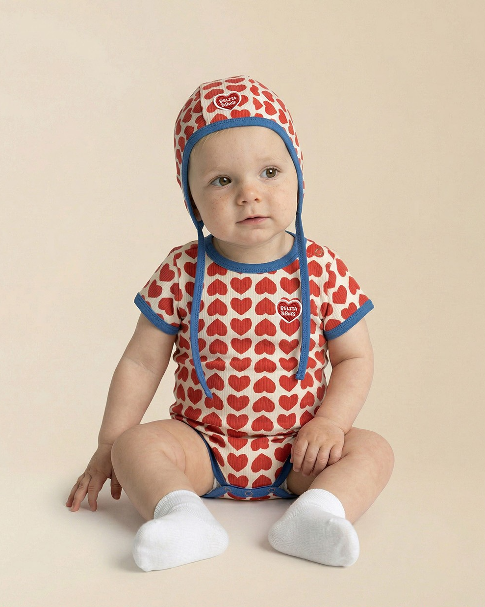 BABY Red BB Heart Pattern Bonnet