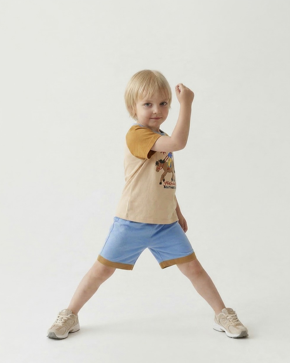 [SET] Beige Cowboy Color Block Shorts