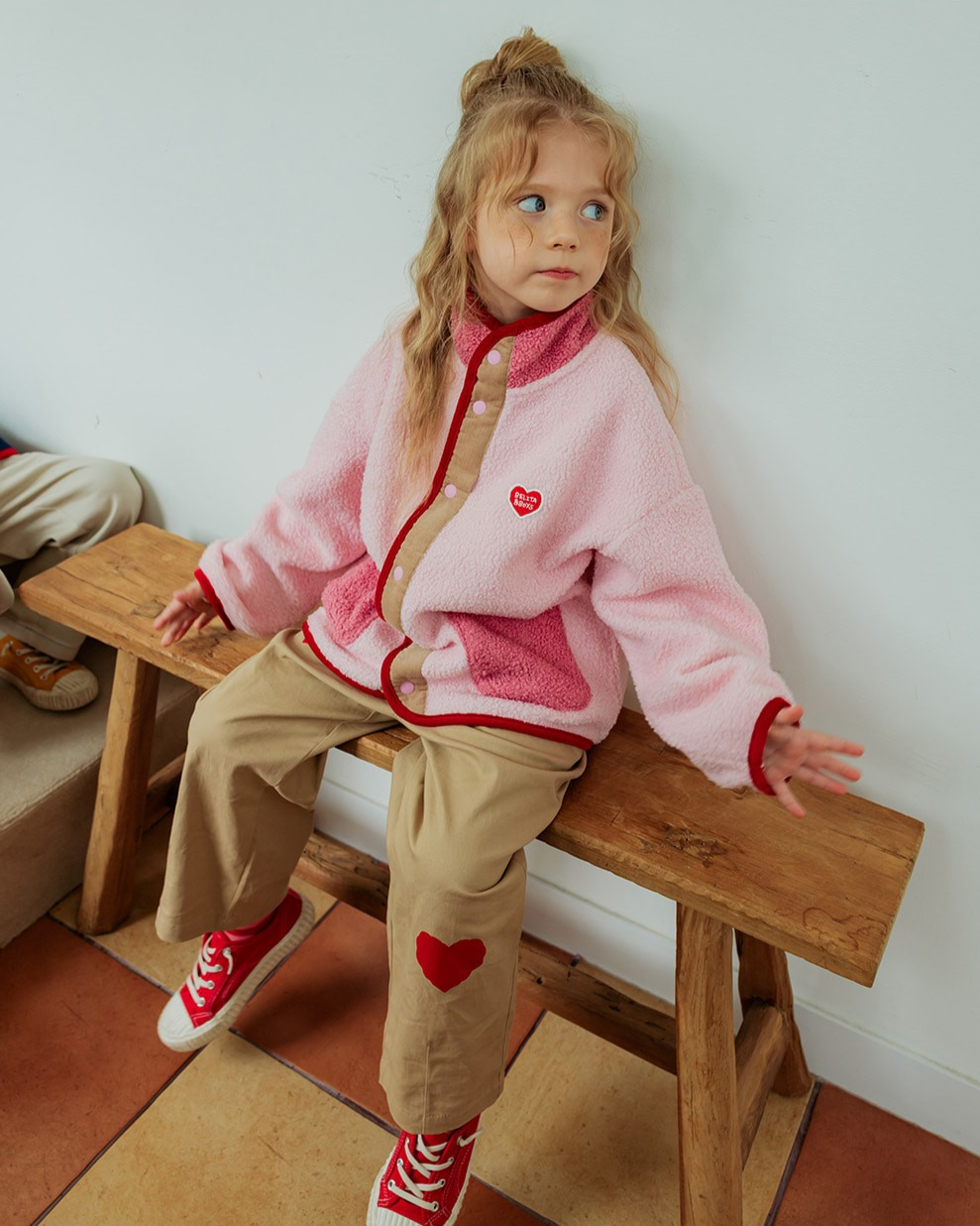 Pink BB Heart Color Block Dumble Fleece Jumper