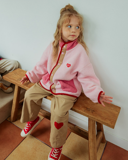 Pink BB Heart Color Block Dumble Fleece Jumper