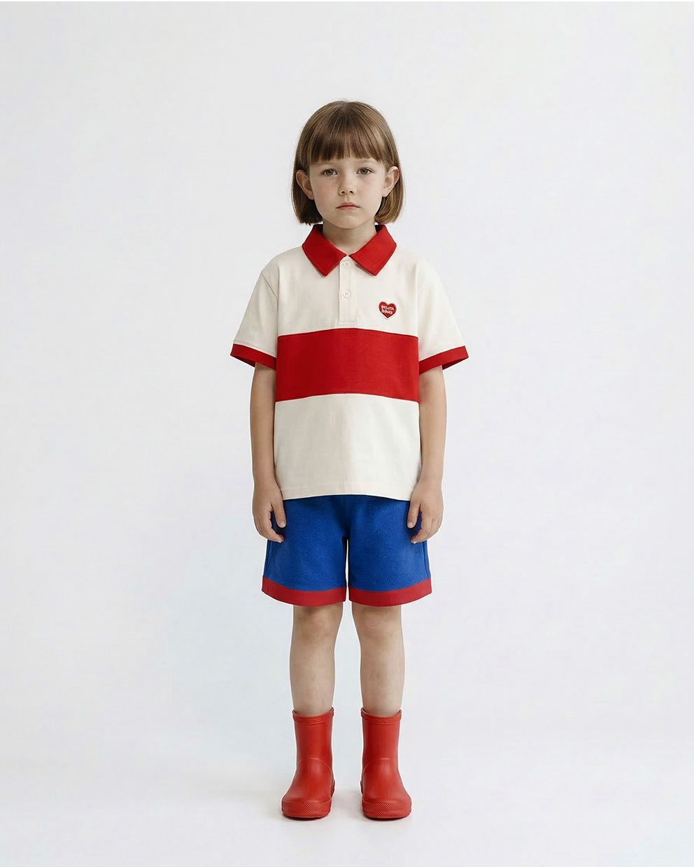 Red BB Heart Color Block Collar Shirt