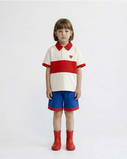 Red BB Heart Color Block Collar Shirt
