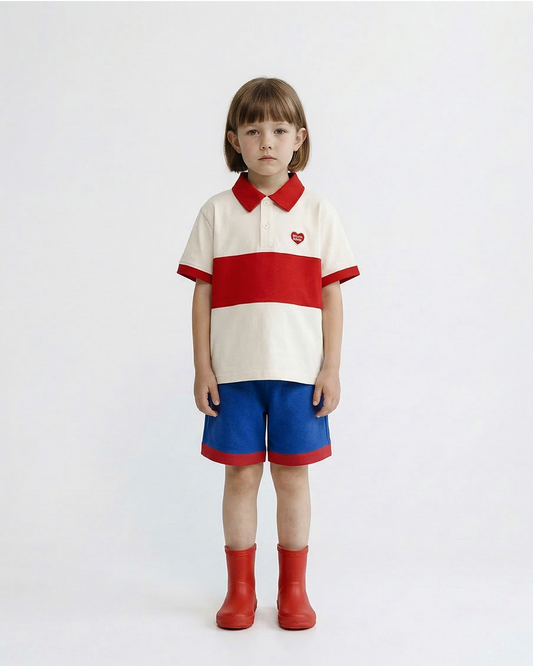 Red BB Heart Color Block Collar Shirt