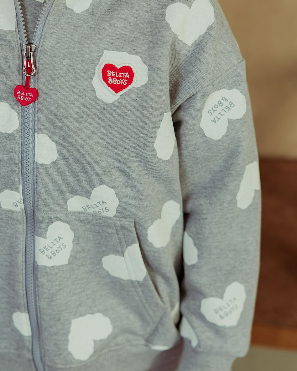 Grey BB Heart Pattern Zip Up Hood